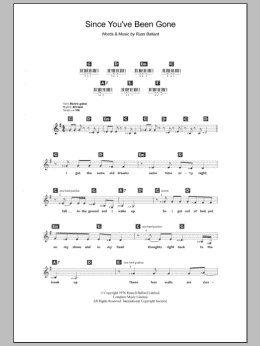 page one of Since You've Been Gone (Piano Chords/Lyrics)