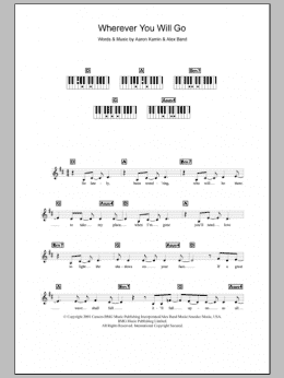 page one of Wherever You Will Go (Piano Chords/Lyrics)