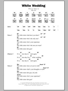page one of White Wedding (Guitar Chords/Lyrics)