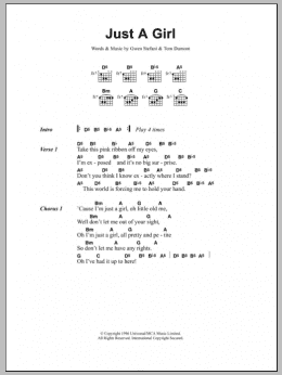 page one of Just A Girl (Guitar Chords/Lyrics)