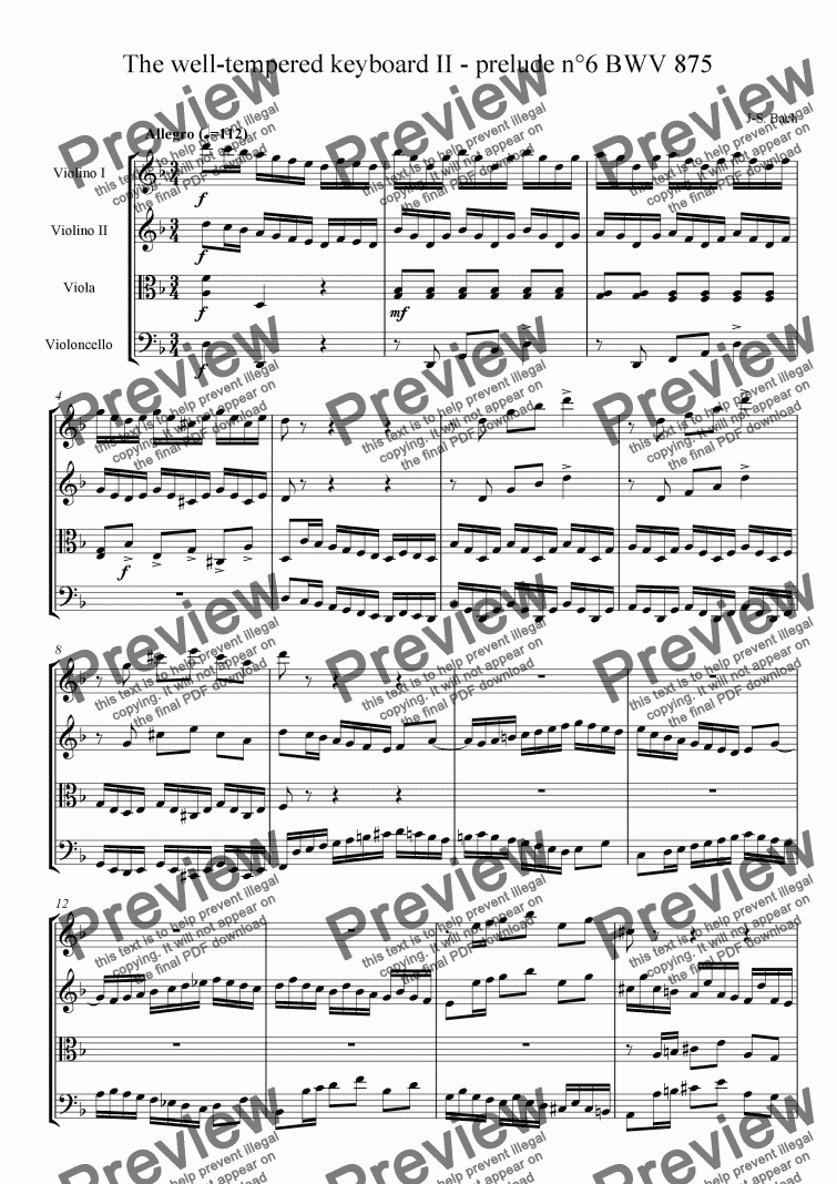 page one of The well-tempered keyboard II - prelude 6 BWV 875