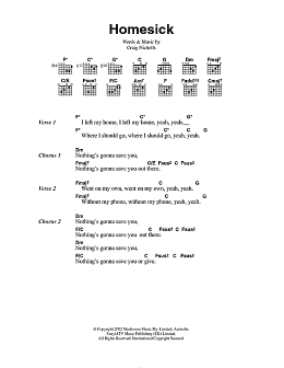 page one of Homesick (Guitar Chords/Lyrics)