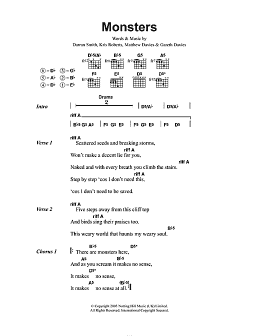 page one of Monsters (Guitar Chords/Lyrics)