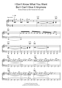 page one of I Don't Know What You Want But I Can't Give It Anymore (Piano, Vocal & Guitar Chords)