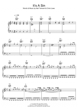 page one of It's A Sin (Piano, Vocal & Guitar Chords)