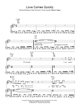 page one of Love Comes Quickly (Piano, Vocal & Guitar Chords)