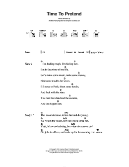 page one of Time To Pretend (Guitar Chords/Lyrics)
