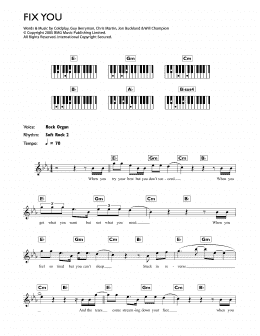page one of Fix You (Piano Chords/Lyrics)