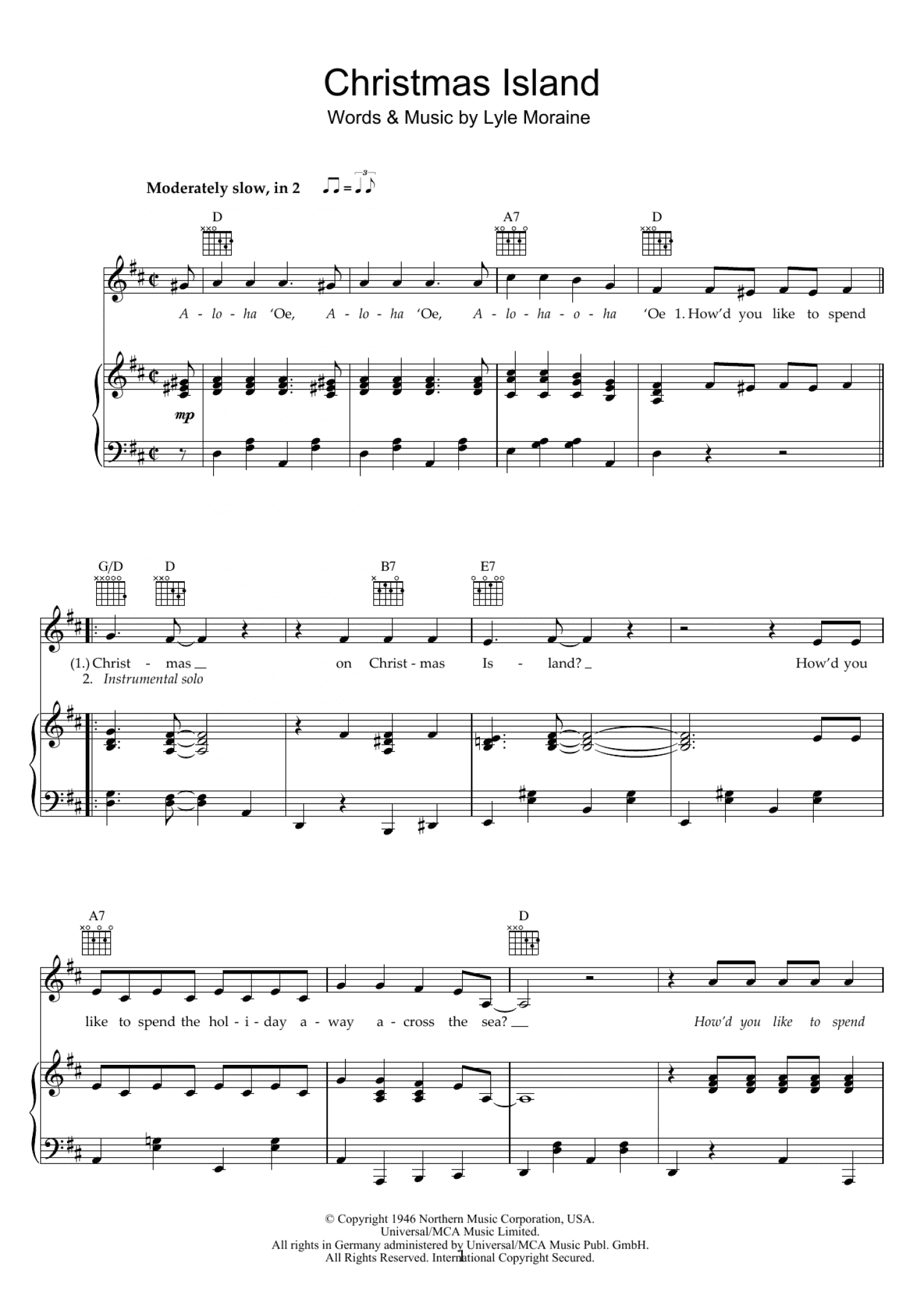 Christmas Island (Piano, Vocal & Guitar Chords)