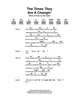 page one of The Times They Are A-Changin' (Guitar Chords/Lyrics)