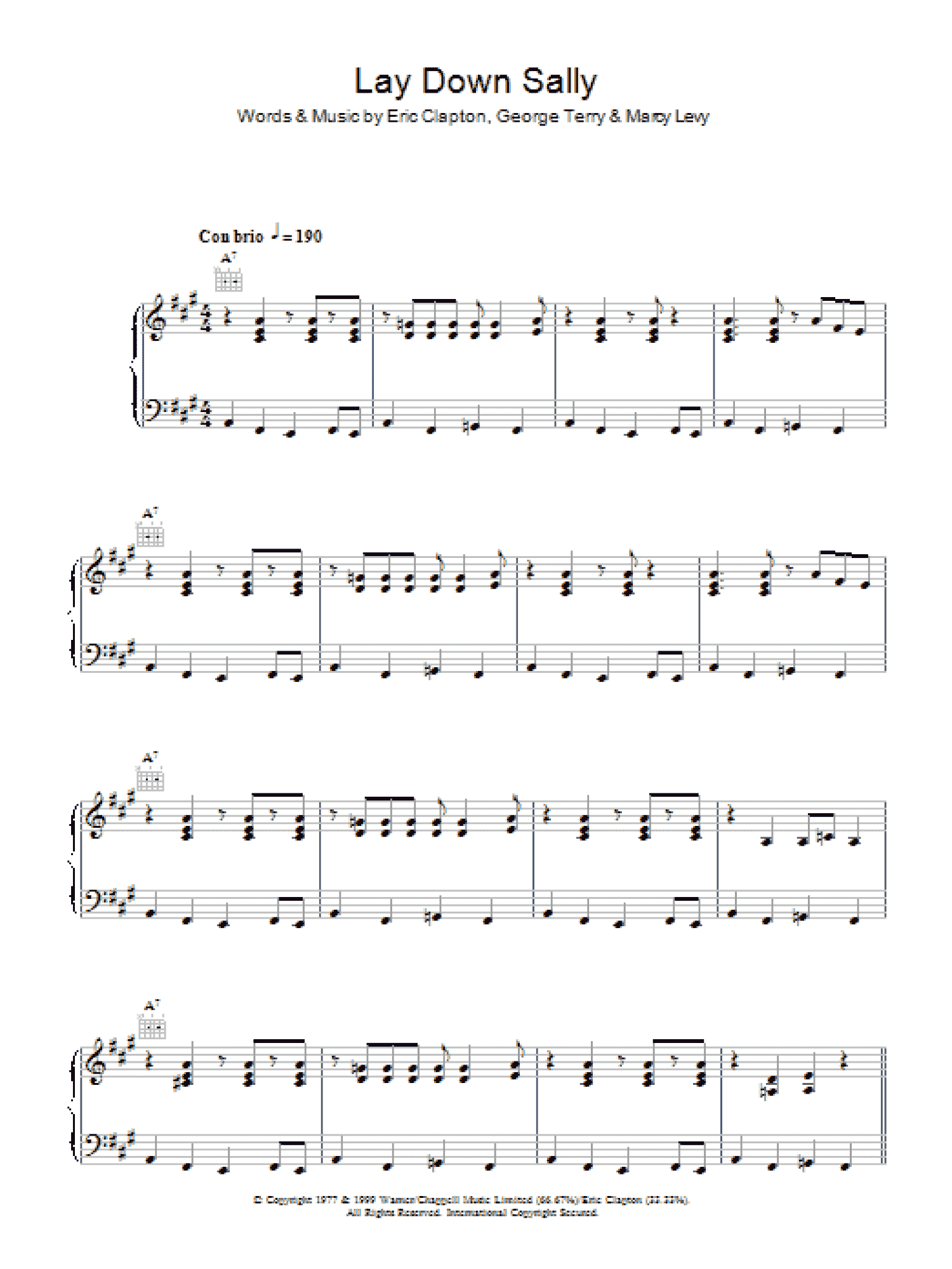 Lay Down Sally (Piano, Vocal & Guitar Chords)