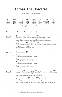 page one of Across The Universe (Guitar Chords/Lyrics)