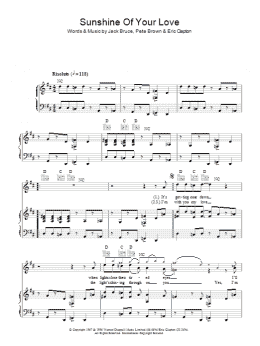 page one of Sunshine Of Your Love (Piano, Vocal & Guitar Chords)