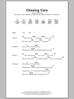 page one of Chasing Cars (Guitar Chords/Lyrics)