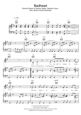 page one of Badhead (Piano, Vocal & Guitar Chords)