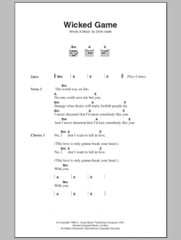 page one of Wicked Game (Guitar Chords/Lyrics)