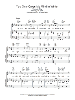 page one of You Only Cross My Mind In Winter (Piano, Vocal & Guitar Chords)