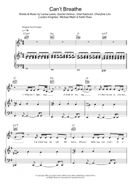 page one of Can't Breathe (Piano, Vocal & Guitar Chords)