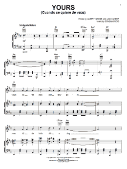 page one of Yours (Cuando Se Quiere De Veras) (Piano, Vocal & Guitar Chords (Right-Hand Melody))