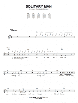 page one of Solitary Man (Easy Guitar)