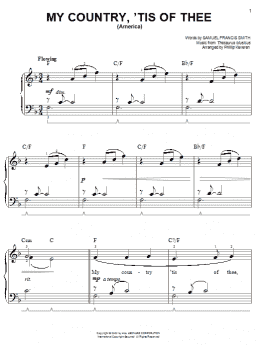 page one of My Country, 'Tis Of Thee (America) (arr. Phillip Keveren) (Easy Piano)