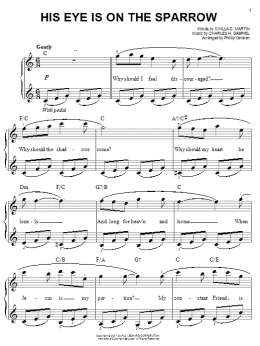 page one of His Eye Is On The Sparrow (arr. Phillip Keveren) (Easy Piano)