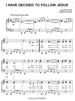 page one of I Have Decided To Follow Jesus (arr. Phillip Keveren) (Easy Piano)