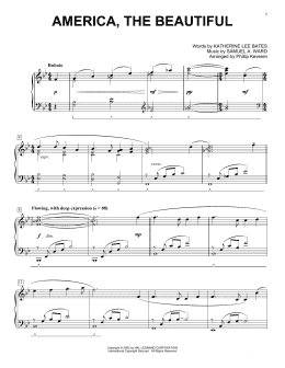 page one of America, The Beautiful (arr. Phillip Keveren) (Piano Solo)