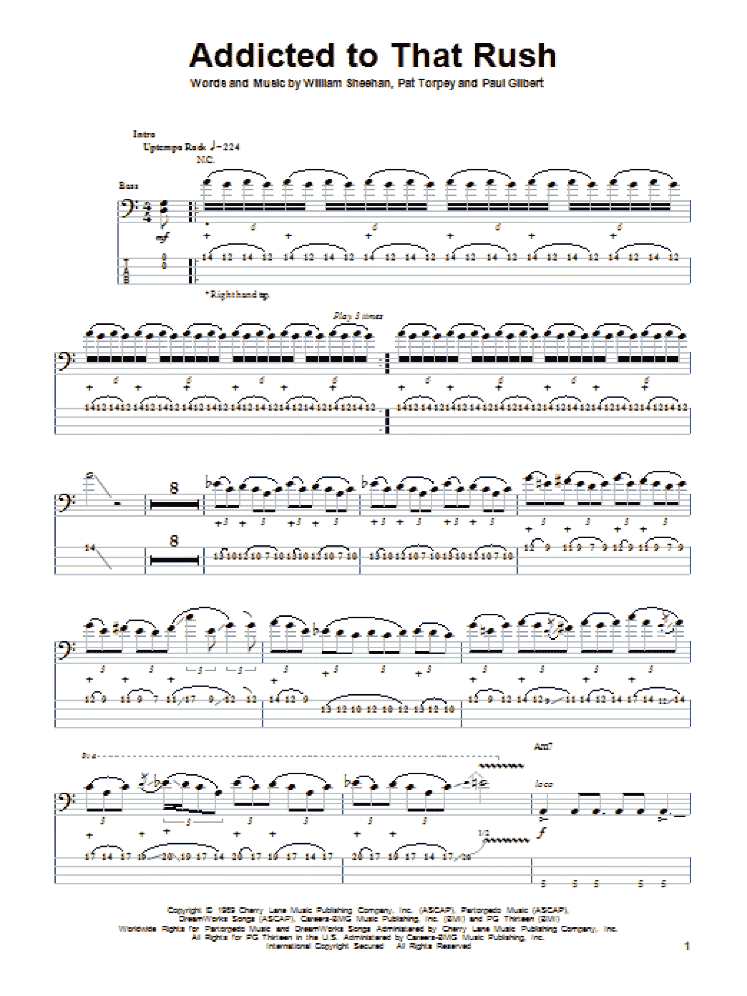 Addicted To That Rush (Bass Guitar Tab)