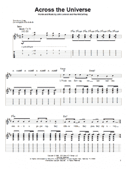 page one of Across The Universe (Guitar Tab (Single Guitar))