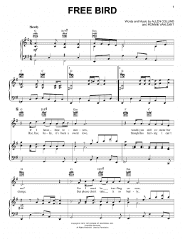 page one of Free Bird (Piano, Vocal & Guitar Chords (Right-Hand Melody))
