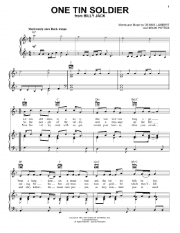 page one of One Tin Soldier (Piano, Vocal & Guitar Chords (Right-Hand Melody))