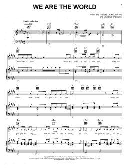 page one of We Are The World (Piano, Vocal & Guitar Chords (Right-Hand Melody))