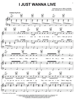page one of I Just Wanna Live (Piano, Vocal & Guitar Chords (Right-Hand Melody))