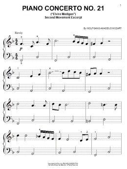page one of Piano Concerto No.21 in C Major (Elvira Madigan), 2nd Movement Excerpt (Big Note Piano)