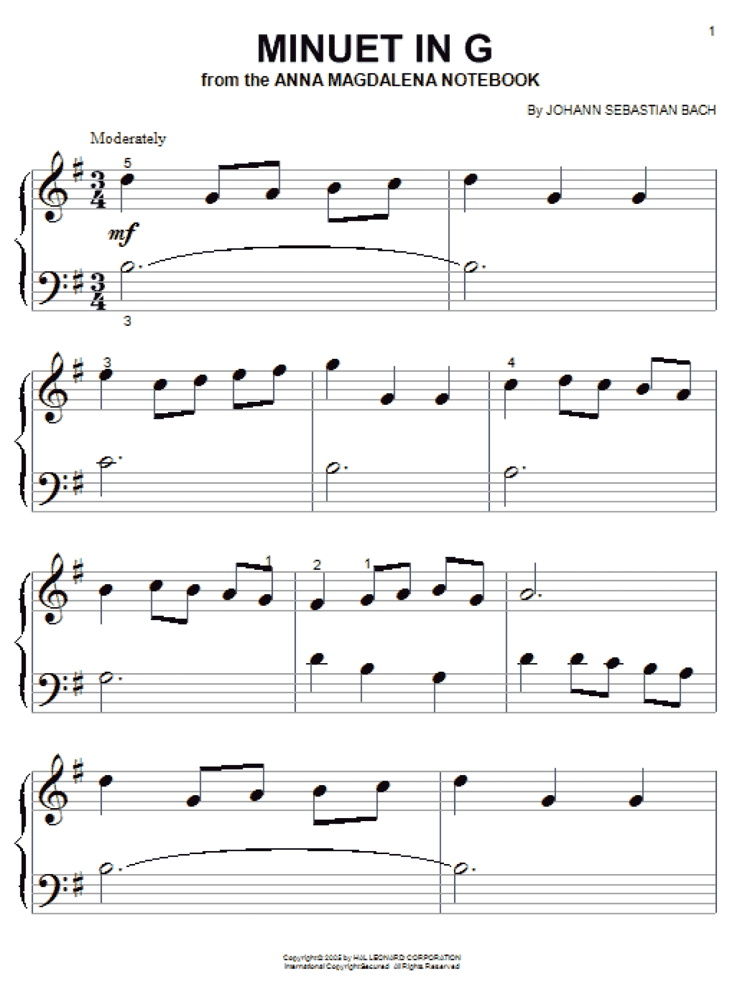 Minuet In G (Big Note Piano)