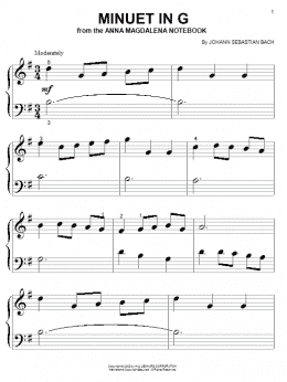 page one of Minuet In G (Big Note Piano)