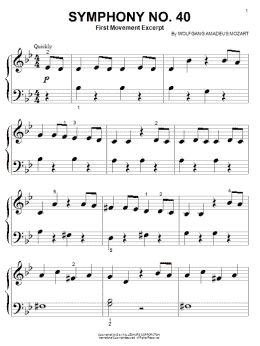 page one of Symphony No. 40 in G Minor, 1st Movement Excerpt (Big Note Piano)