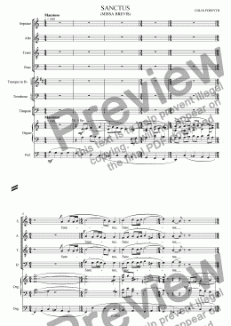page one of Missa Brevis for S.A.T.B., Soli, Brass, Timpani and Organ. 'Sanctus'.