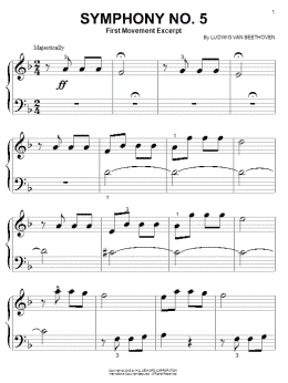 page one of Symphony No. 5 in C Minor, First Movement Excerpt (Big Note Piano)