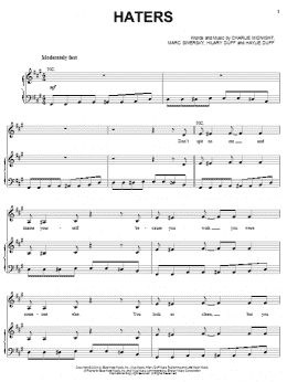 page one of Haters (Piano, Vocal & Guitar Chords (Right-Hand Melody))