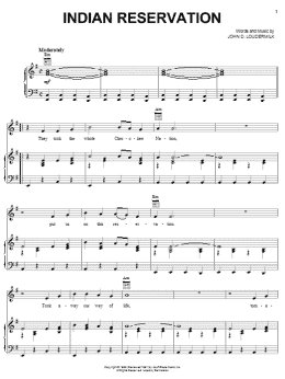 page one of Indian Reservation (Piano, Vocal & Guitar Chords (Right-Hand Melody))