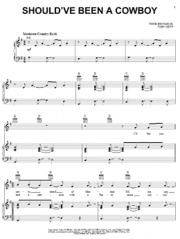 page one of Should've Been A Cowboy (Piano, Vocal & Guitar Chords (Right-Hand Melody))