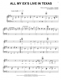 page one of All My Ex's Live In Texas (Piano, Vocal & Guitar Chords (Right-Hand Melody))