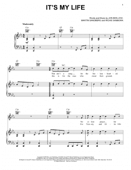 page one of It's My Life (Piano, Vocal & Guitar Chords (Right-Hand Melody))