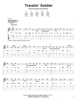 page one of Travelin' Soldier (Easy Guitar Tab)