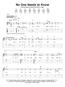 page one of No One Needs To Know (Easy Guitar Tab)