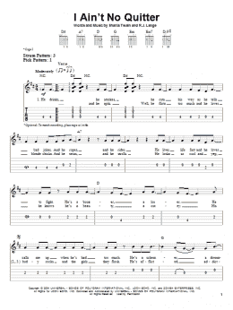 page one of I Ain't No Quitter (Easy Guitar Tab)