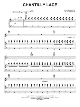 page one of Chantilly Lace (Piano, Vocal & Guitar Chords (Right-Hand Melody))