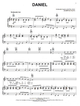 page one of Daniel (Piano, Vocal & Guitar Chords (Right-Hand Melody))